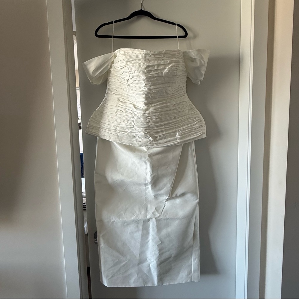 Blair Bardot Peplum Midi Dress - Ivory